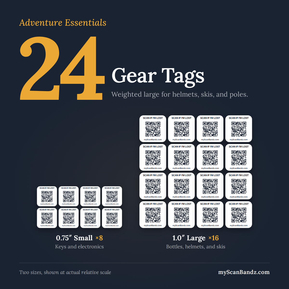 QR Gear Tags: Adventure Essentials (24 Tags)