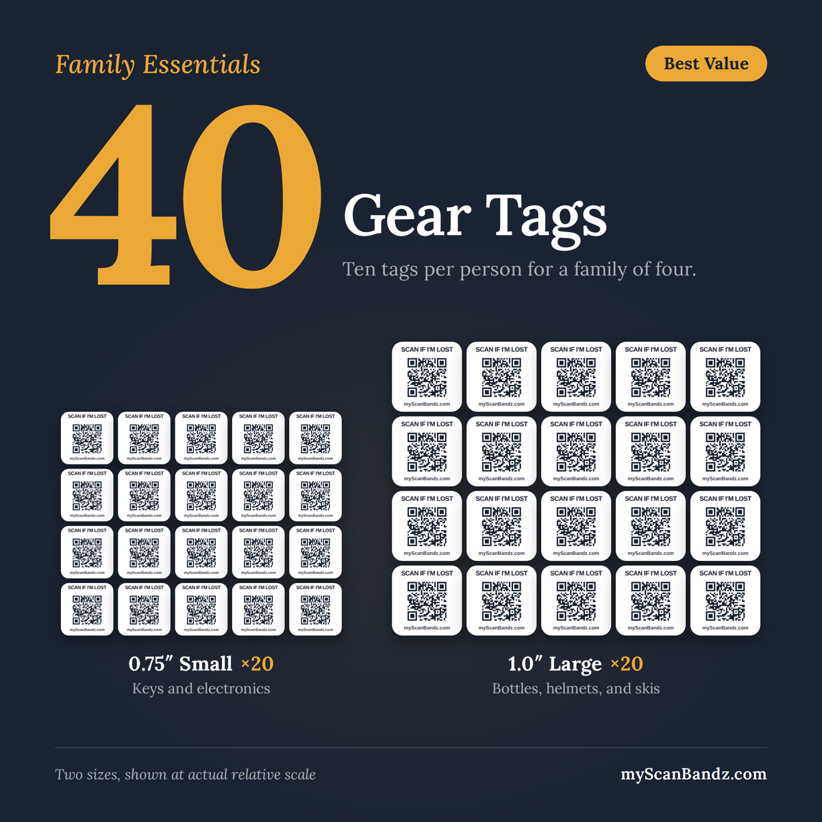 QR Gear Tags: Family Essentials (40 Tags)