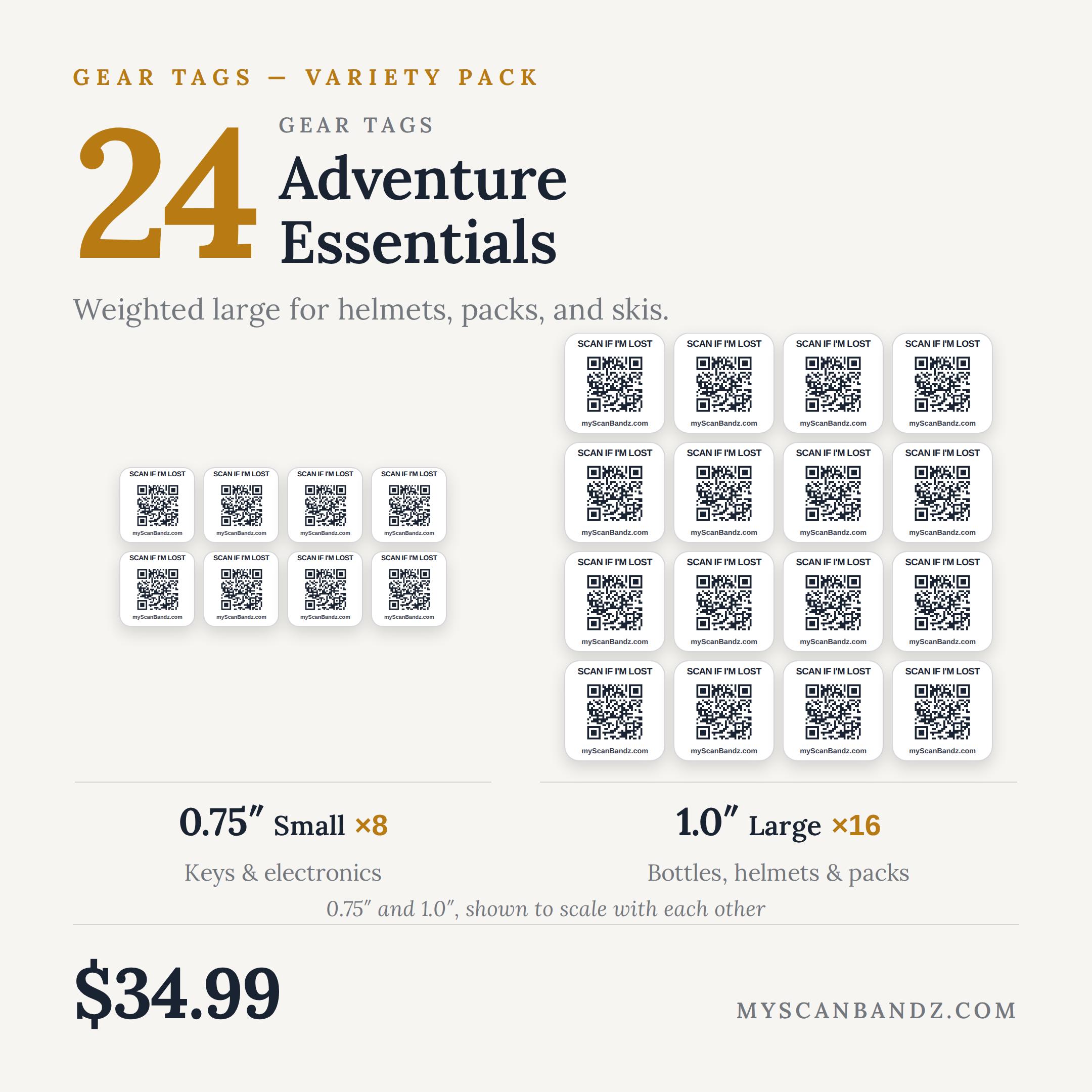 QR Gear Tags — Adventure Essentials Pack (24 Tags)
