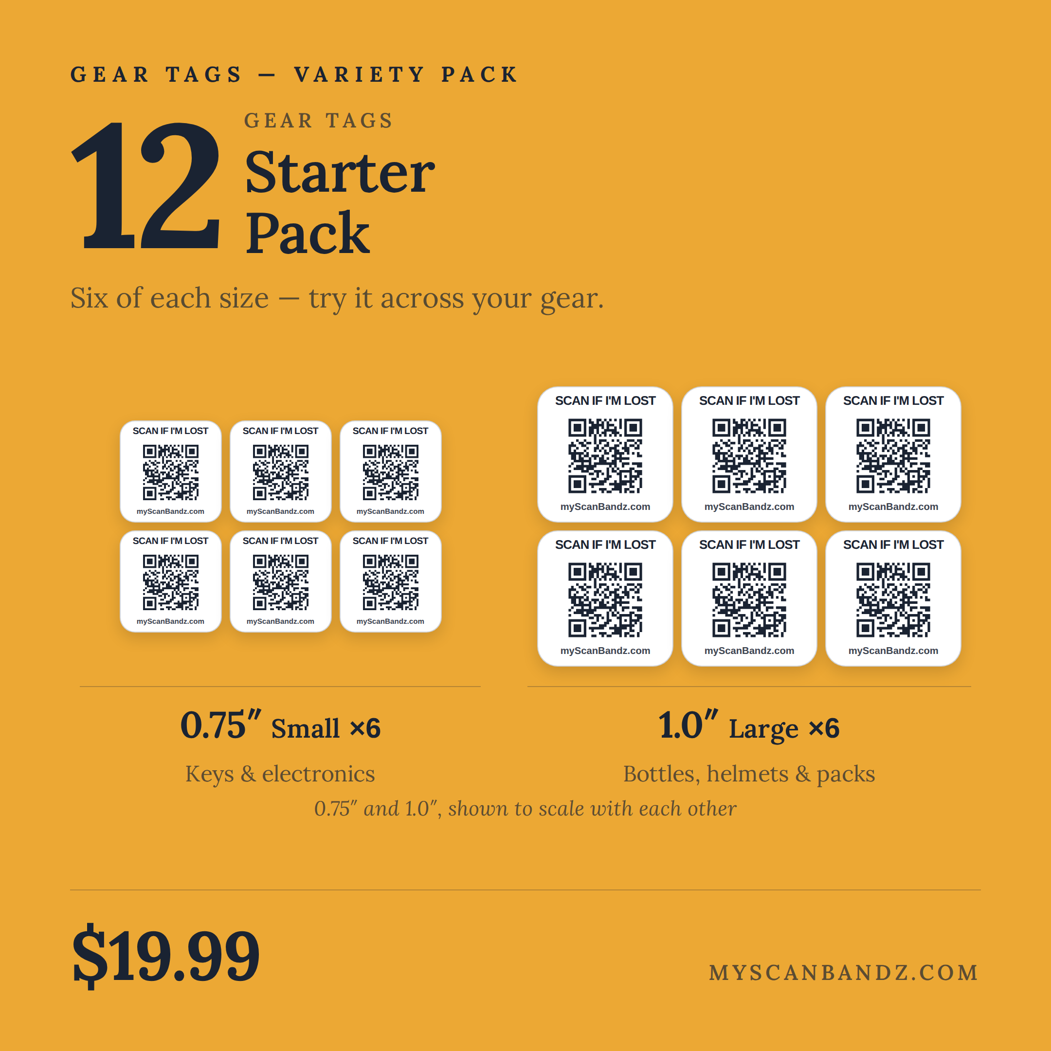 QR Gear Tags — Starter Pack (12 Tags)